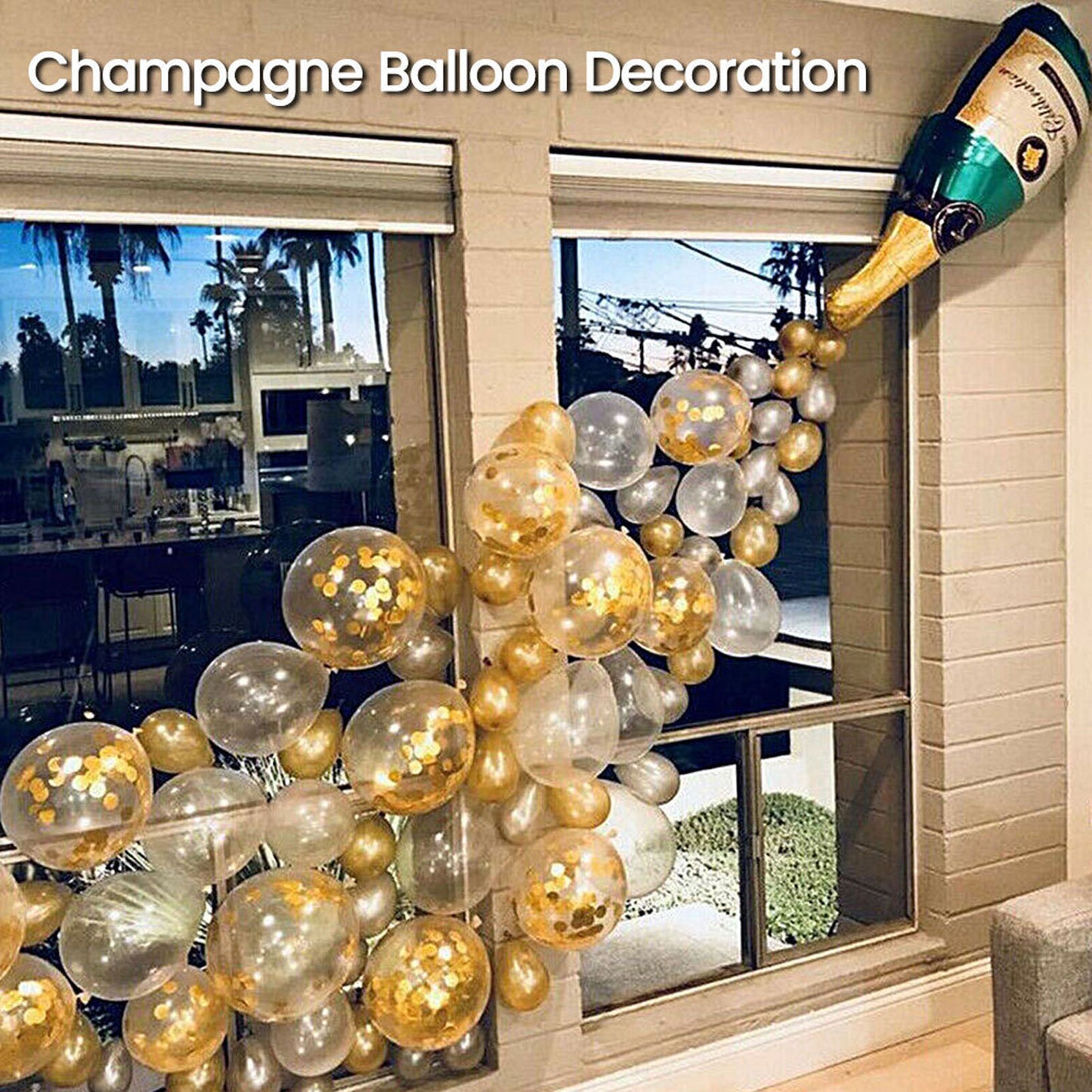 84 Pcs Champagne Balloon Arch Kit, 2 Champagne Bottle Balloons, 40 Latex Balloons, 40 Sequin Balloons and 2 Ribbons Ideal for Wedding Birthday Decorations