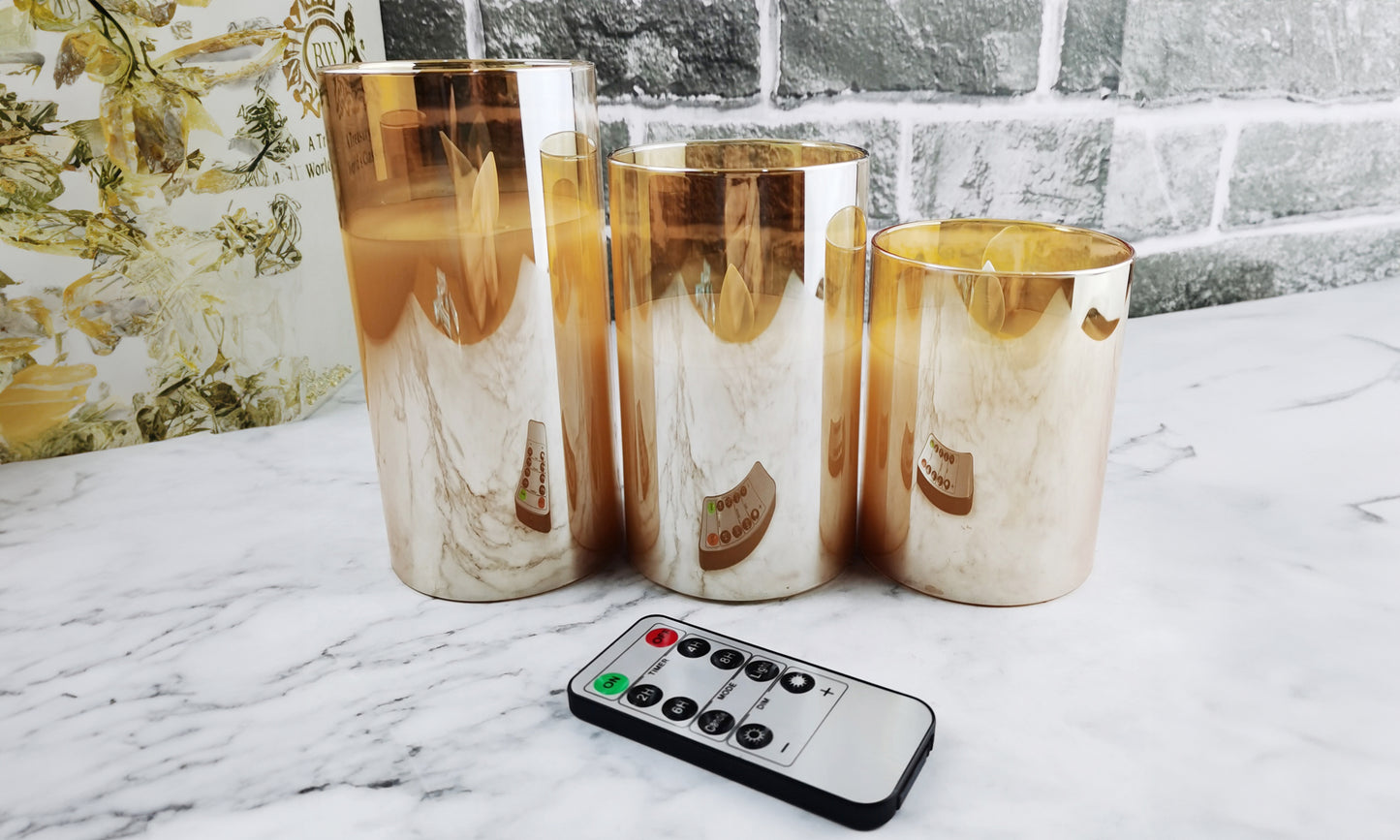 3pcs ShineTek Set of 3 Flameless Flickering LED Candles Electric Pillar Battery Candles Battery Powered Electric Candles with Remote and Timer