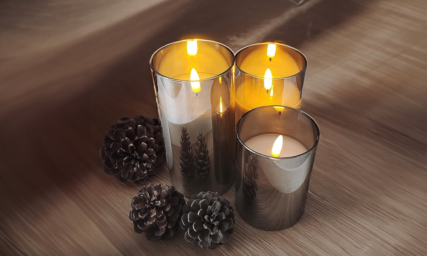3pcs ShineTek Set of 3 Flameless Flickering LED Candles Electric Pillar Battery Candles Battery Powered Electric Candles with Remote and Timer