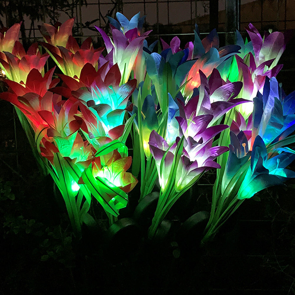 4Pcs Solar Lily Flower Lights LED Outdoor Garden Stake for Yard Landscape Decor