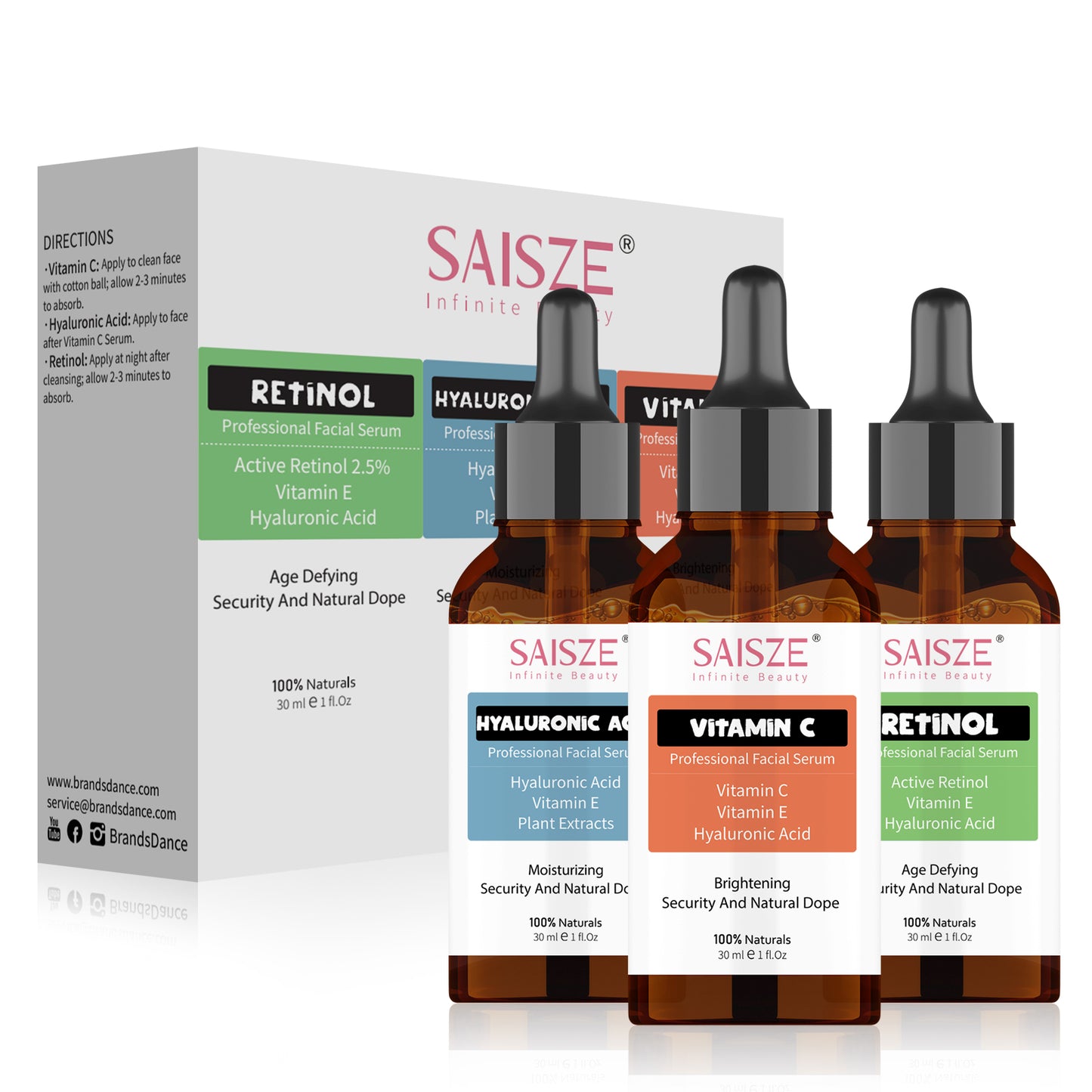 Saisze Anti Aging Serum Kit Face Serum Facial Serum, Retinol Serum & Vitamin C Serum & Hyaluronic Acid Serum, for Firming, Hydrating for Face Day & Night, Facial Serum Gift Set