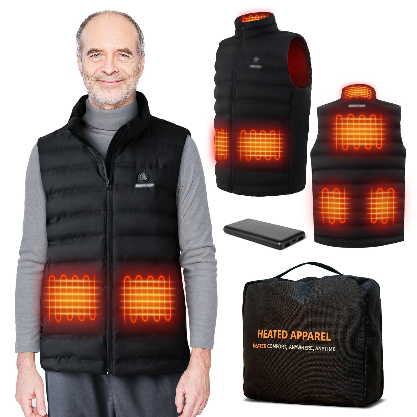 Aptoco Heated Vest for Women Men 6 Heating Zones Winter Warm Electric Heating Vest with Rechargeable Power Bank Washable, M, Christmas Gift