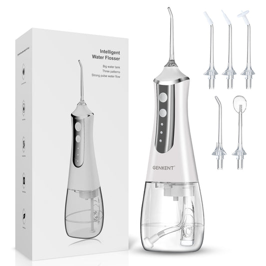 Genkent Professional Dental Care with a Cordless, Rechargeable and Waterproof Water Flosser, Featuring 350ML Capacity and 3 Modes for Home and Travel Use, Including Braces Care