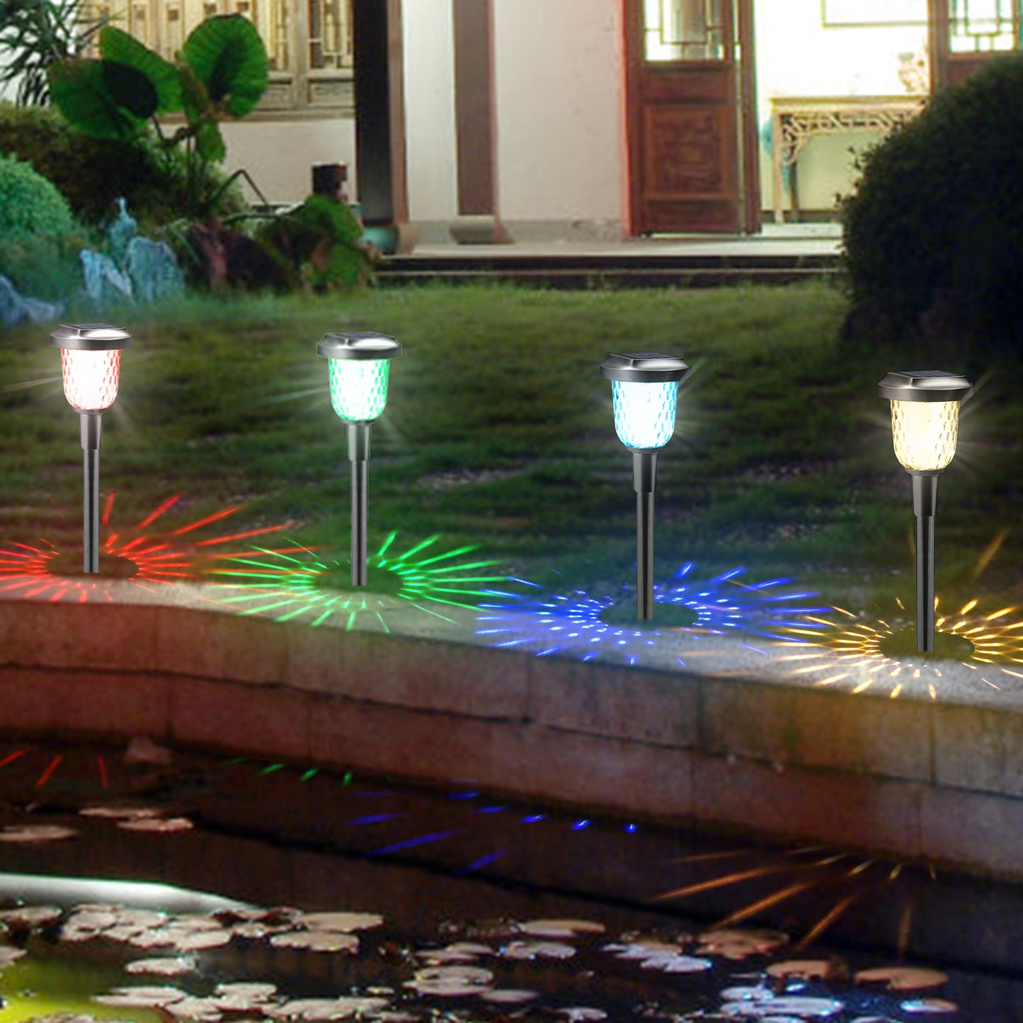 Color Changing LED Solar Lights, Waterproof Solar Path Lights for Walkway Yard Party Halloween Christmas