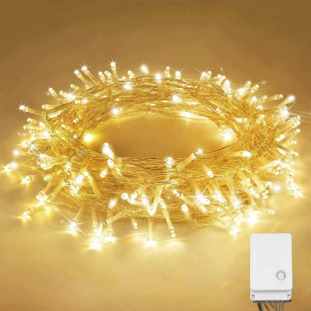 Solarera 33ft 100 LED Halloween Christmas Wire String Lights 8 Modes Fairy Lights Plug-in Clear Lights Outdoor Waterproof for Wedding Party Tree Decorations Warm White