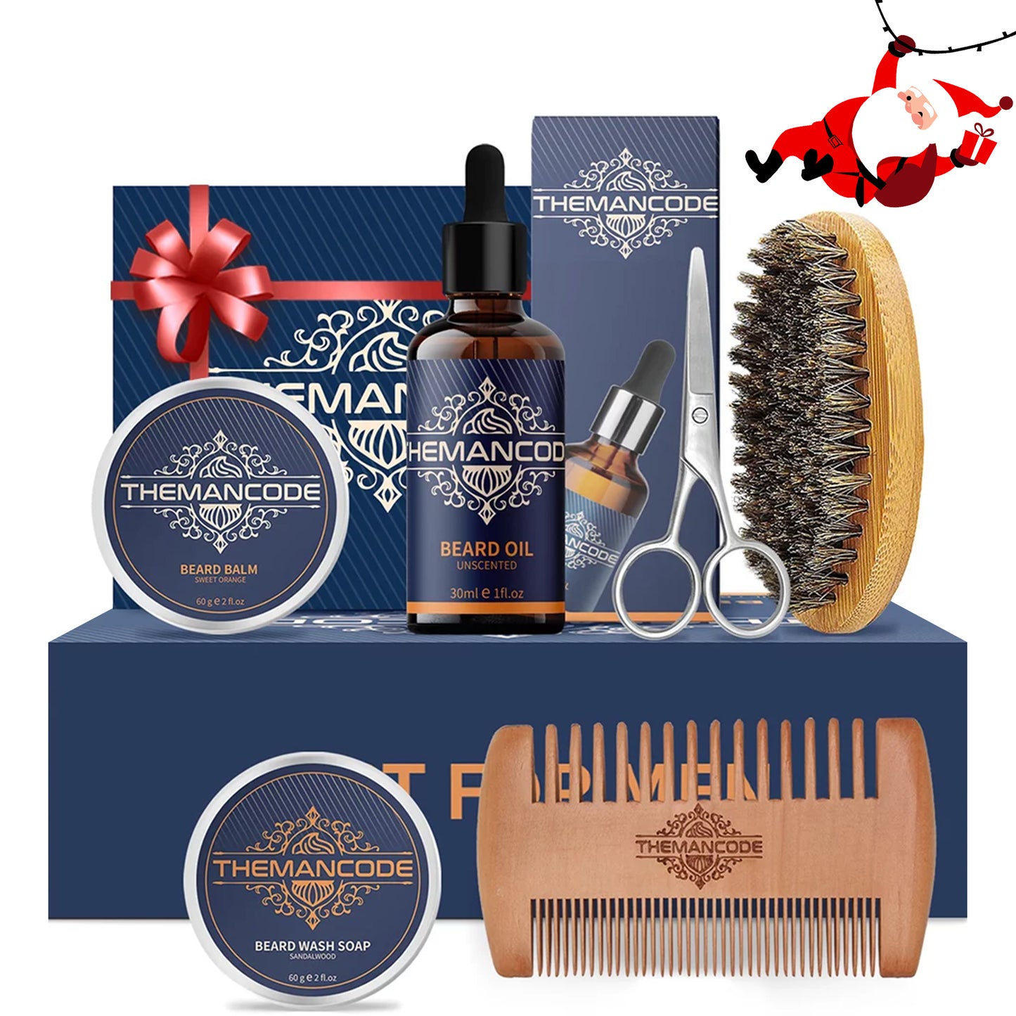 THEMANCODE Beard Care Kit, Beard Grooming & Trimming Kit for Men Care, Beard Oil & Balm, Beard Wash Soap, Mustache Scissors, Beard Comb & Brush, Perfect Valentine & Christmas Gift Set