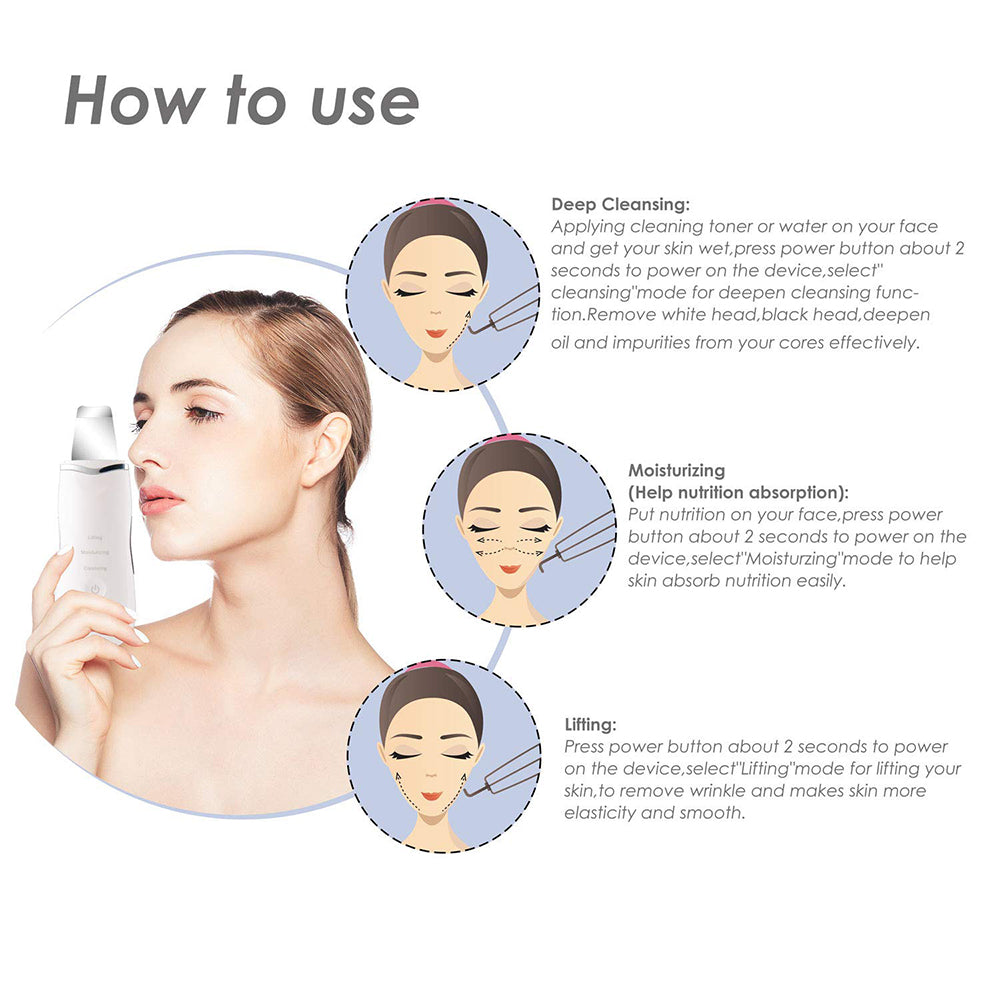 Deep Cleaning Skin Scrubber Ultrasonic Shovel Facial Pore Cleaner