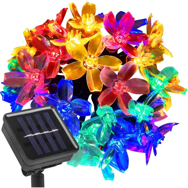 Solar 50 LED Lights 22ft Cherry Flower Multicolor Change Solar Lights Holiday Christmas Decor 1Pcs