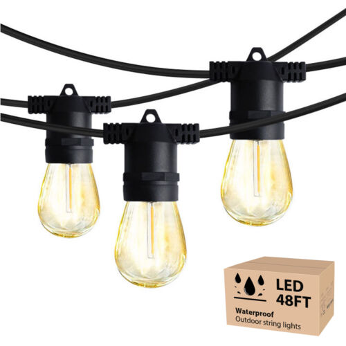 48FT 15 LED Bulb Fairy String Halloween Lights Waterproof Socket Garden Decor