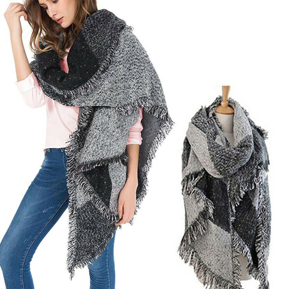 Wool Cashmere Bevel Tassels Scarf Wrap Shawl christmas gifts for women