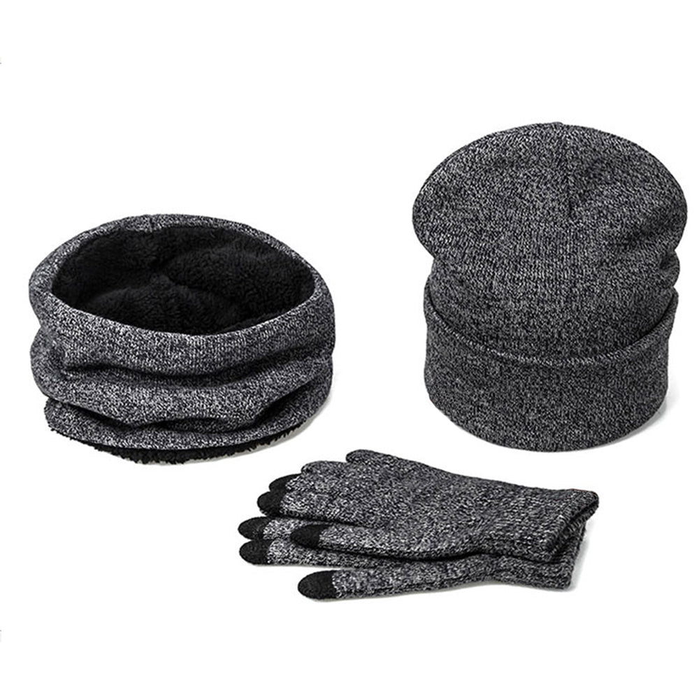Mens Winter Beanie Hat And Neck Scarf Warmer Touch Screen Gloves Set