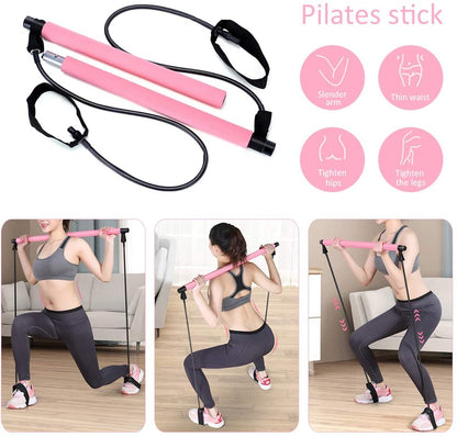 Portable Yoga Pilates Bar Stick with Resistance Band Home Gym Fitness