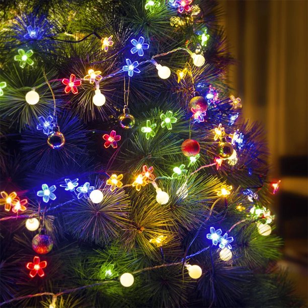 Solar 50 LED Lights 22ft Cherry Flower Multicolor Change Solar Lights Holiday Christmas Decor 1Pcs