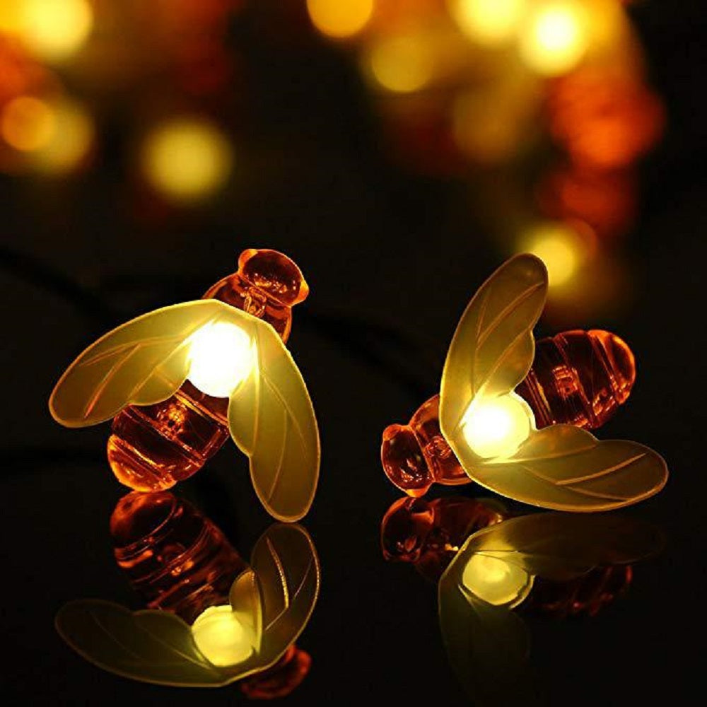 New Solar Powered Cute Honey Bee Led String Fairy Light Garland Lights