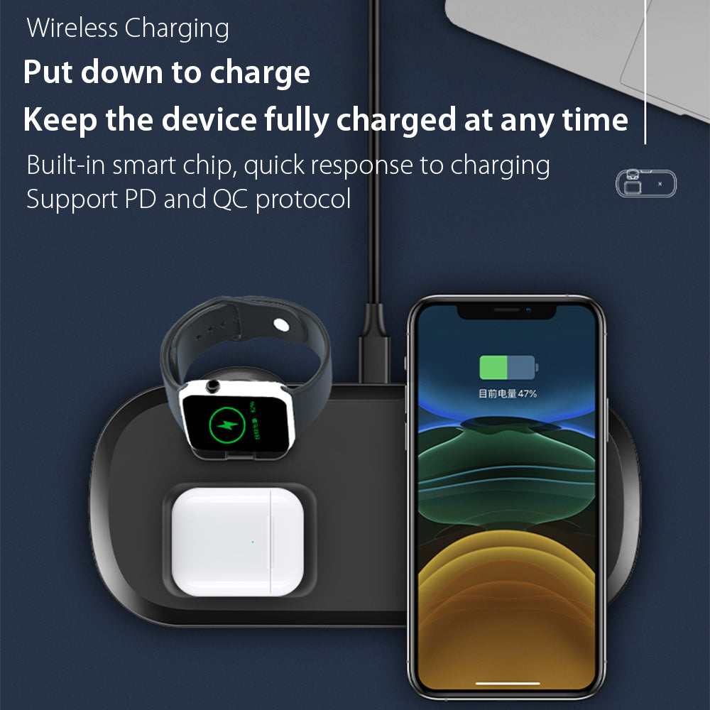 15W 3 In 1 Fast Wireless Charger For Iphone 12 iWatch AirPords