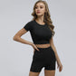 Women's Workout Outfit Gym Short Sleeve with High-Waisted Shorts Set