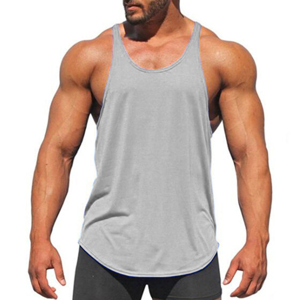 Men's Solid Color I-shape Fitness Suspenders Vest Circular Arc Hem