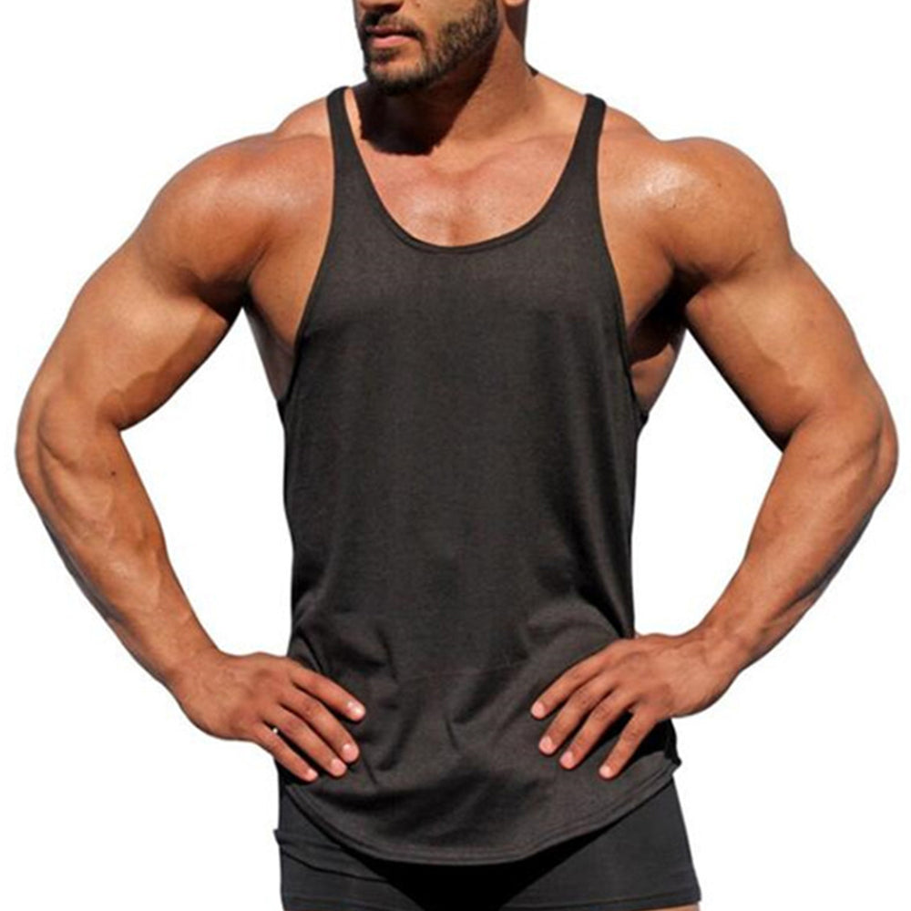 Men's Solid Color I-shape Fitness Suspenders Vest Circular Arc Hem