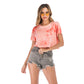 Crop Top T-Shirt for Women Casual Round Neck Printing Short Sleeve