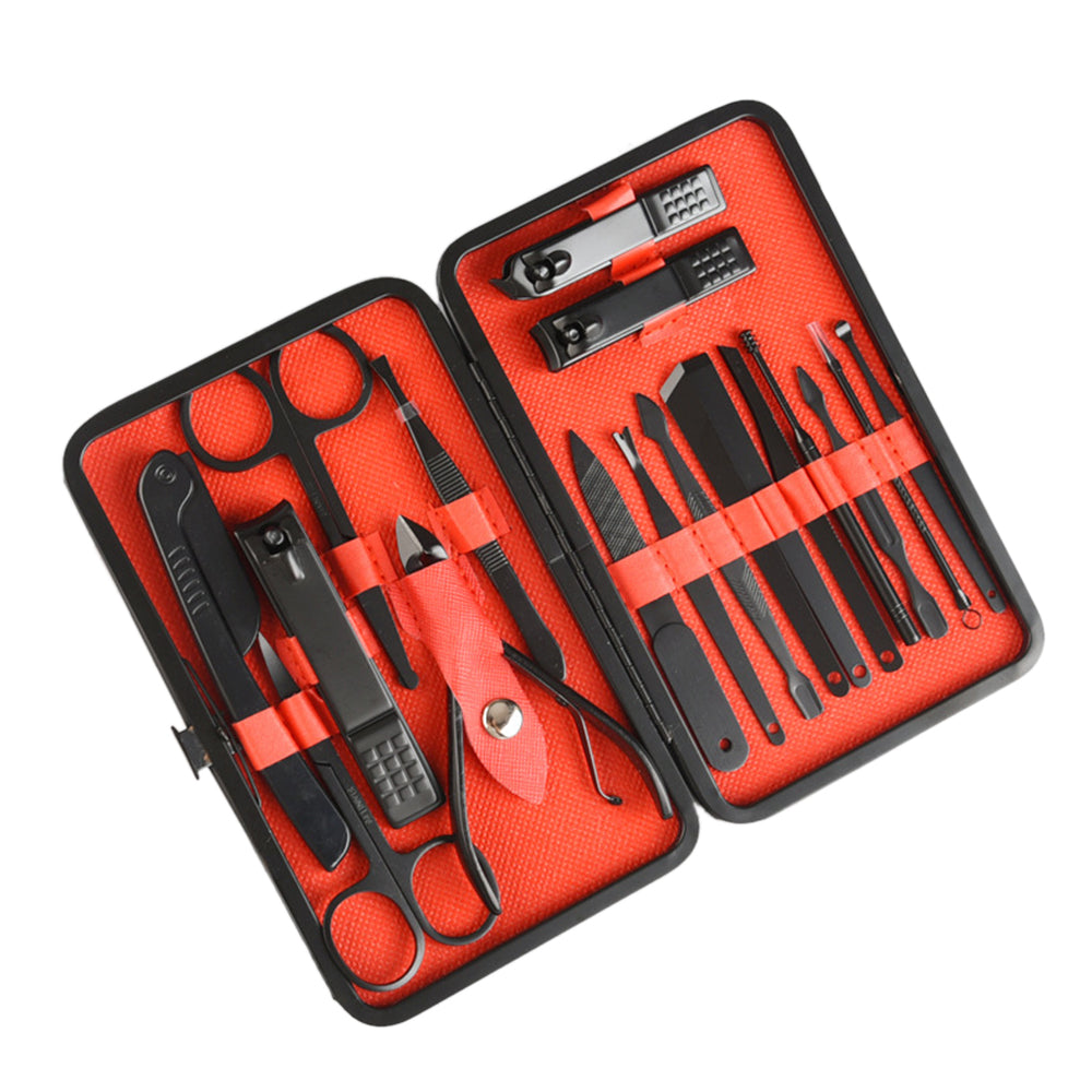 18 Pcs Manicure Set Professional Kit with Black Leather Travel Case