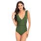 V Neck One Piece Summer Swimsuit with Cover up Bikini Ruffle Swimsuit