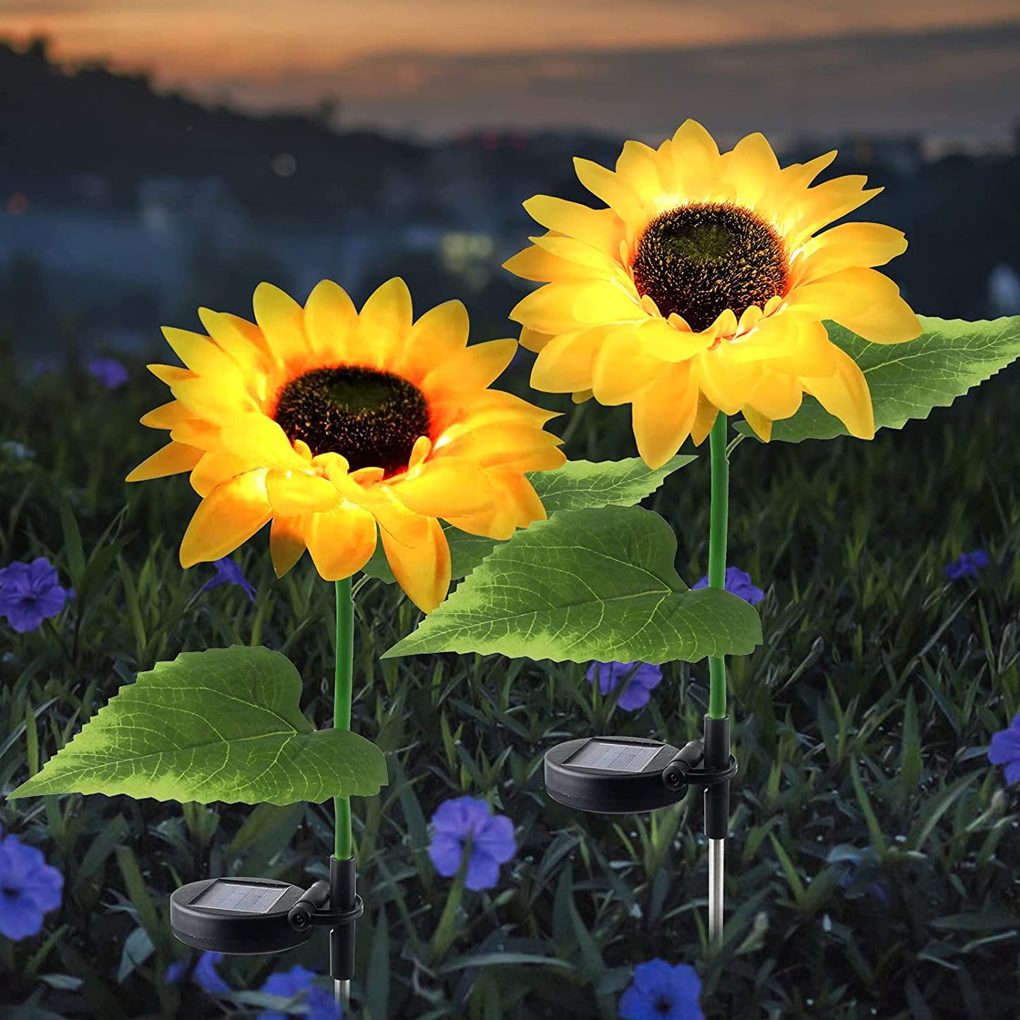 2PCS Solar Sunflowers Outside Garden Lights Waterproof Flowers Lights