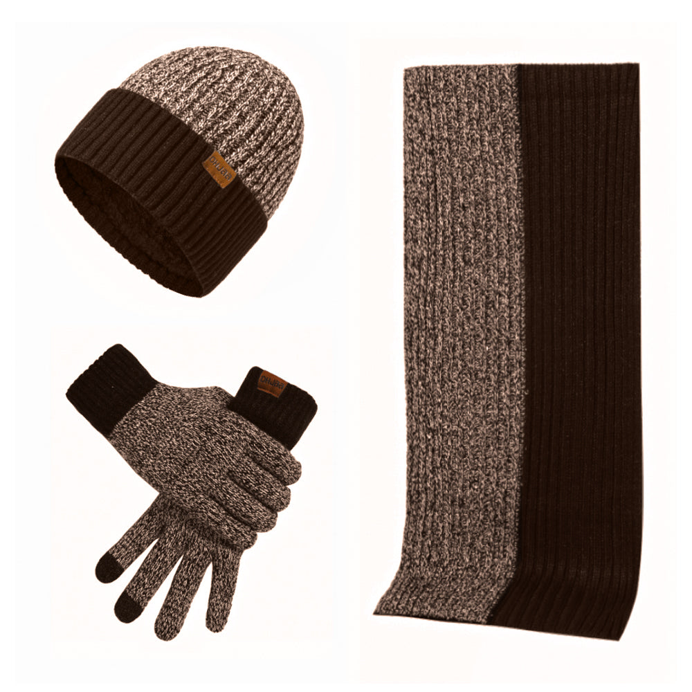 3Pcs Winter Scarf Hat Gloves Kit Beanie Hat & Long Scarf & Gloves Gift