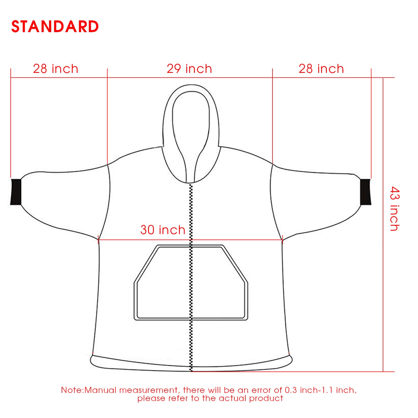 Oversized Zipper Blanket Hoodie Fleece Sweatshirt Pockets for adult
