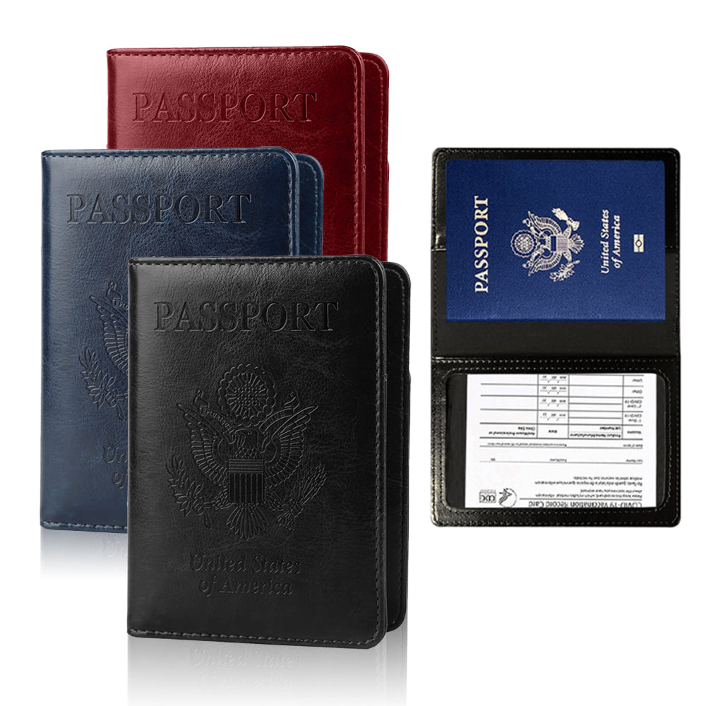 Passport Cover PU Leather Waterproof Passport Case Vaccine Card Slot