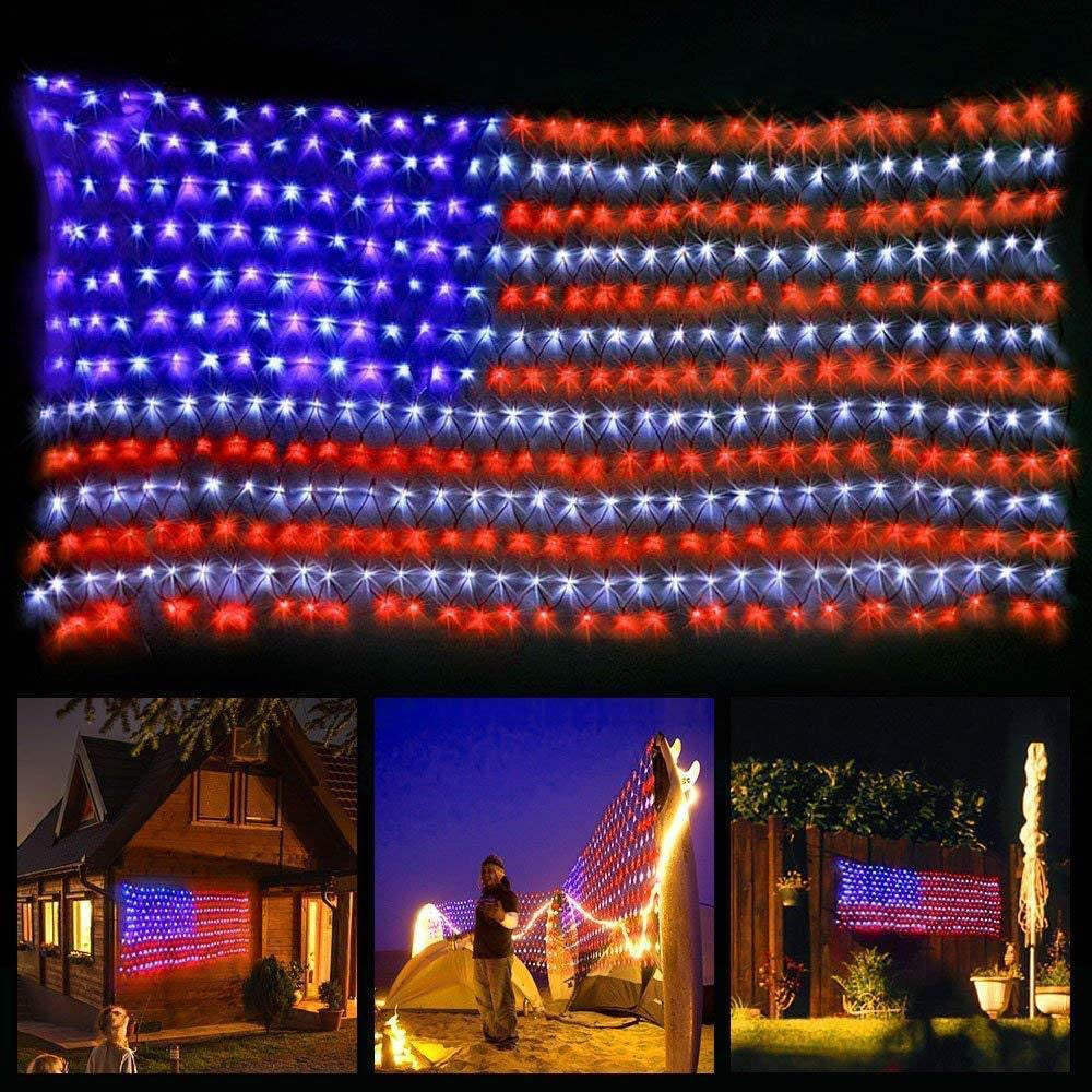 US Flag String Lights with 420 Bright LEDs Waterproof Flag Net Lights