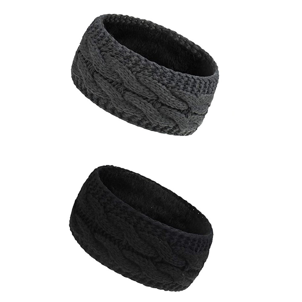 2 Pcs Winter Ears Warmer Headbands Women Cable Thick Knit Fuzzy Fleece