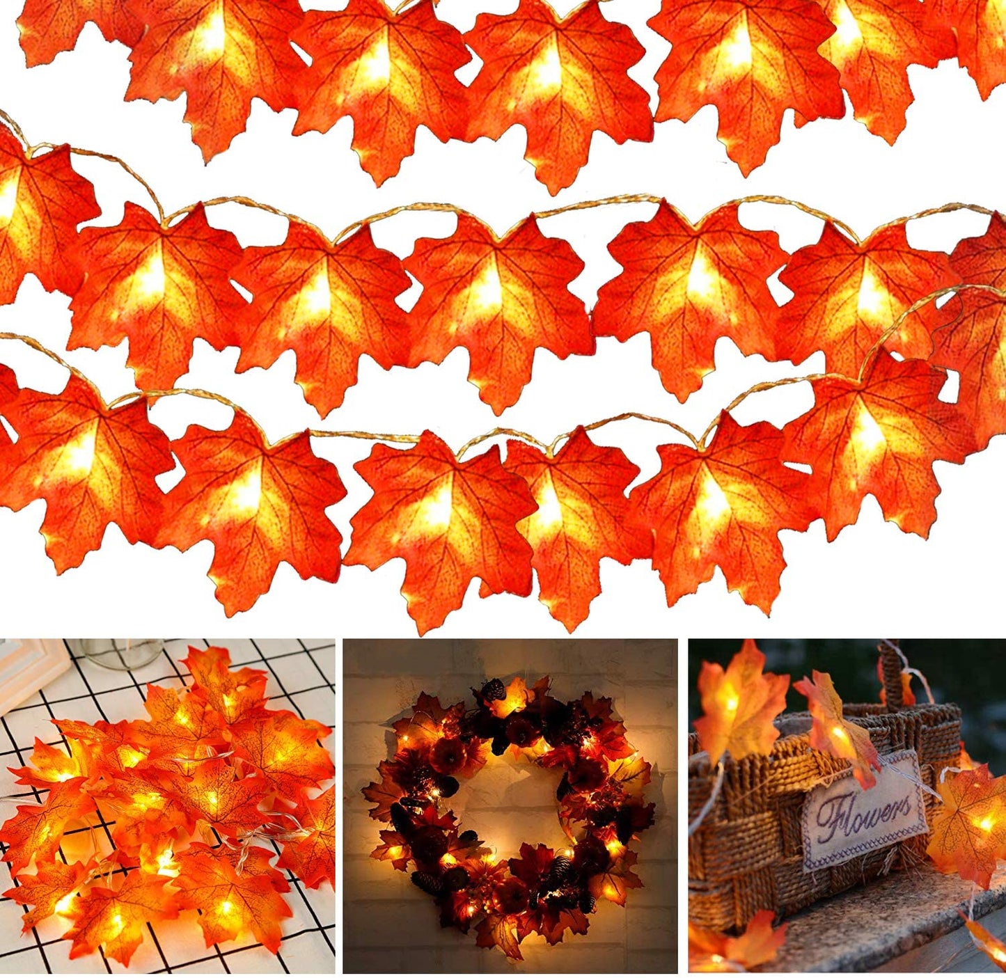 10Ft Maple Leaf String Lights Thanksgiving Christmas Decorations