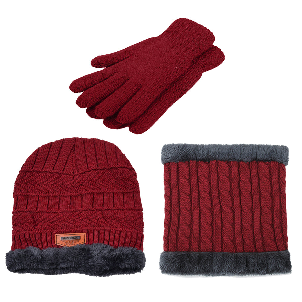 Knitted Wool Hat Scarf Gloves Three-piece Set Winter Knitted Set