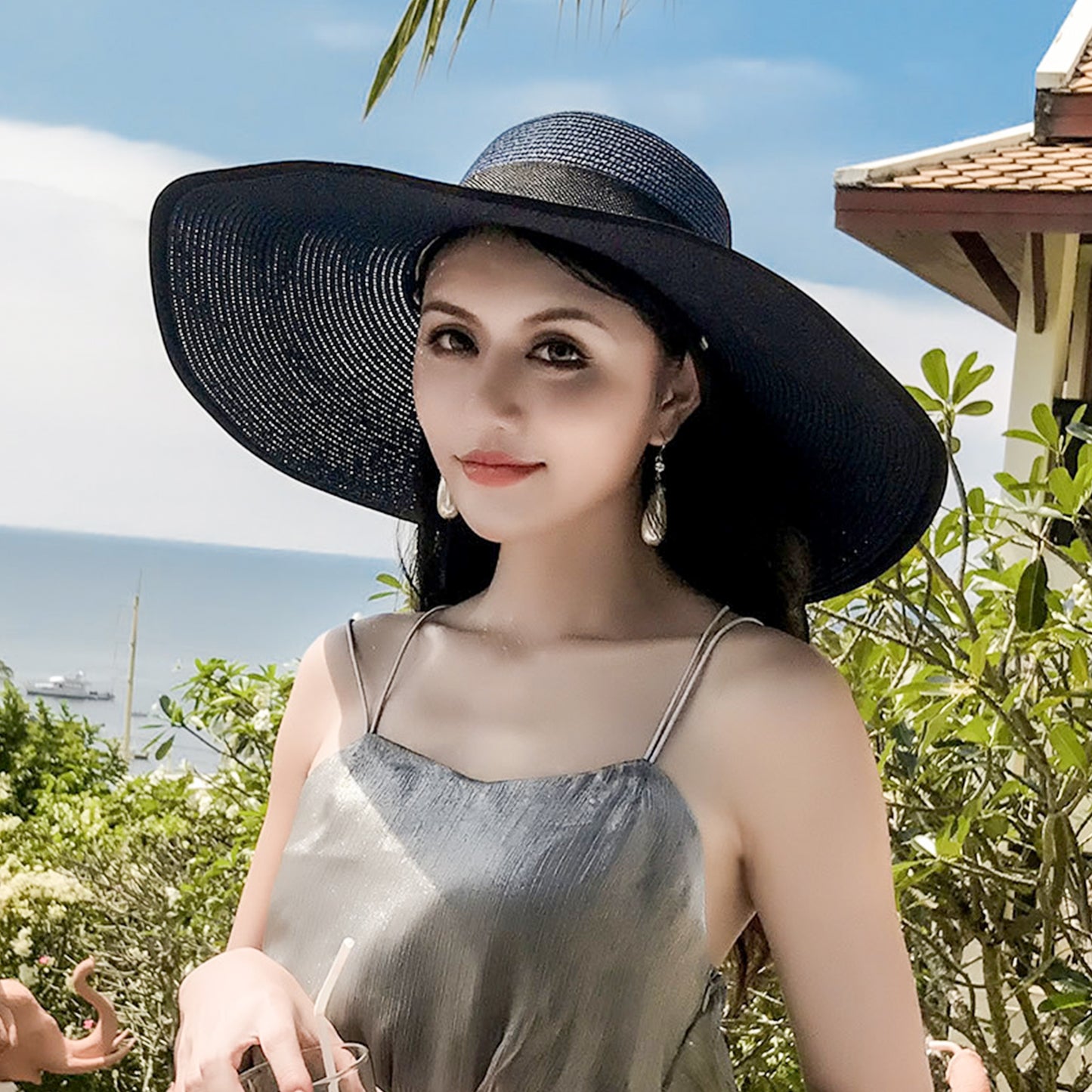 Bodychum Women Fashion Straw Sun Hat Wide Brim Hat Beach Summer Hat