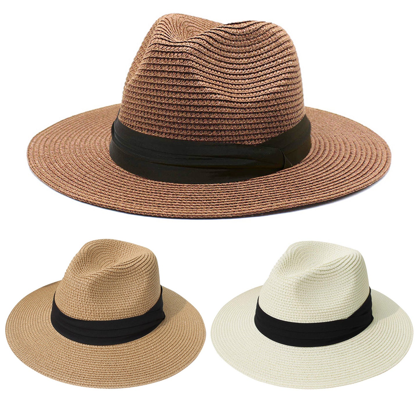 Women's Straw Hat Wide Brim Foldable Roll-up Summer Sun Hat