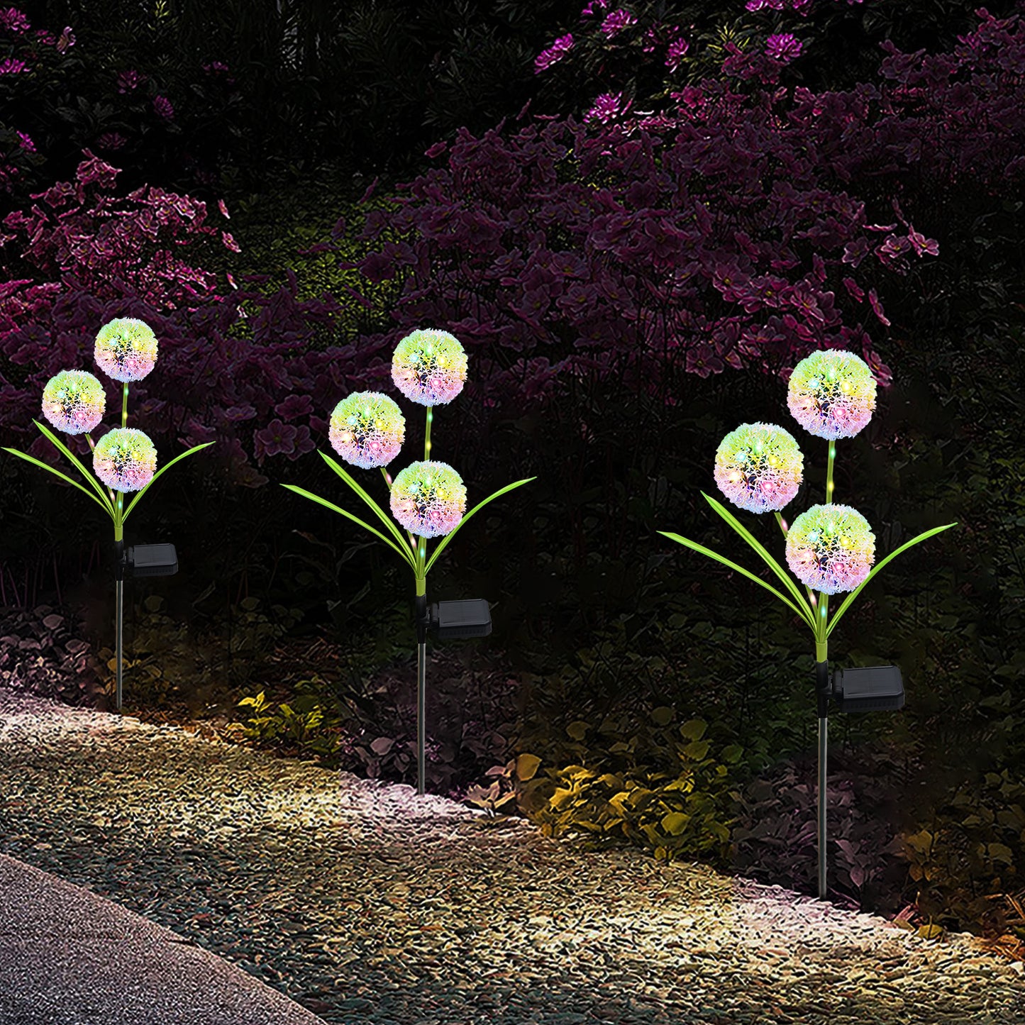 Solar Lights Outdoor Decorative 3 Heads Solar Dandelion Garden Lights