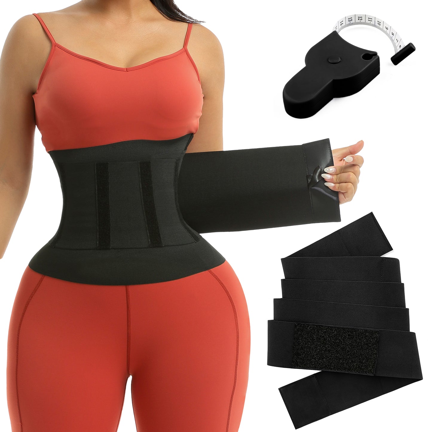 Women Invisible Sweat Waist Trimmer with Telescopic Tape Measure