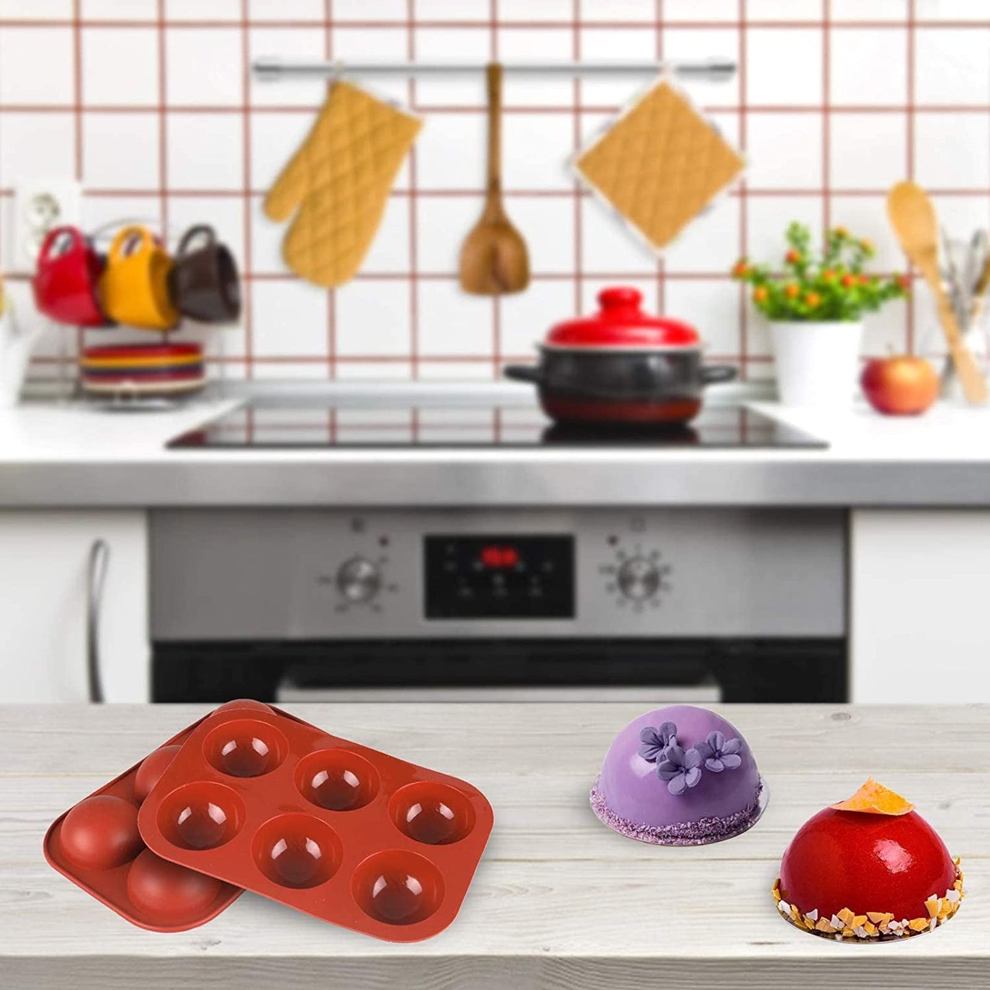 Homchum 2 Pcs Silicone Molds, 6 Holes Semi Sphere Chocolate Molds, BPA Free Silicone Baking Mold for Making Hot Chocolate Bombs, Hot Cocoa Bomb, Cake, Jelly, Dessert, Dome Mousse, Candy, Pudding