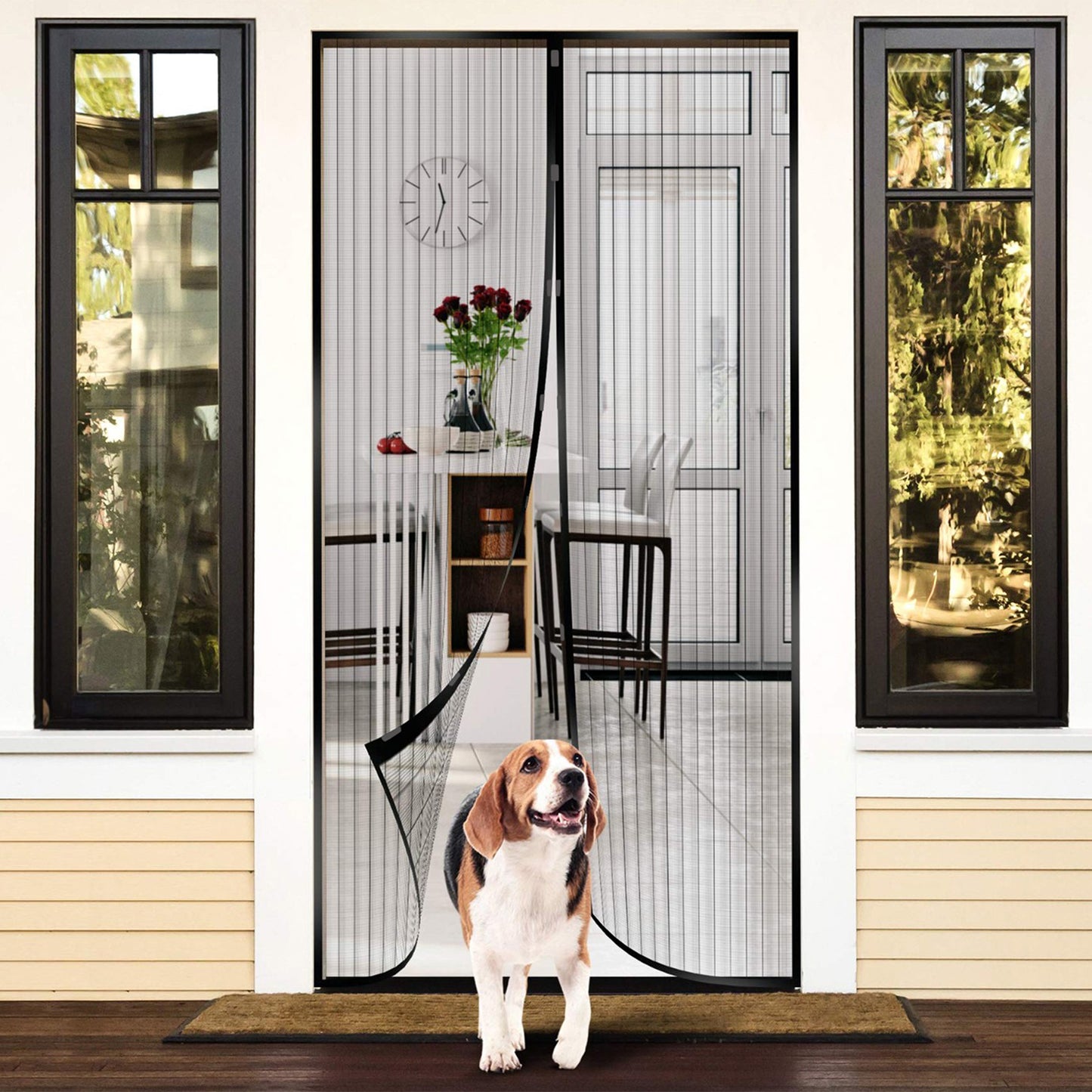 HomChum Magnetic Screen Door, Hands-Free Net Mesh Screen Door Keep Mosquito Fly Insect Bugs Out, Magnetic Curtain Works with Kids Pets, Heavy Duty Retractable Mesh Net Closure, 38" x 83"(Black)