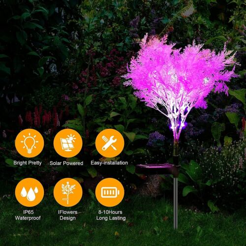 2 Pcs Solar Powered Flower LED Stake Light Garden Outdoor Lawn Lamp Landscape