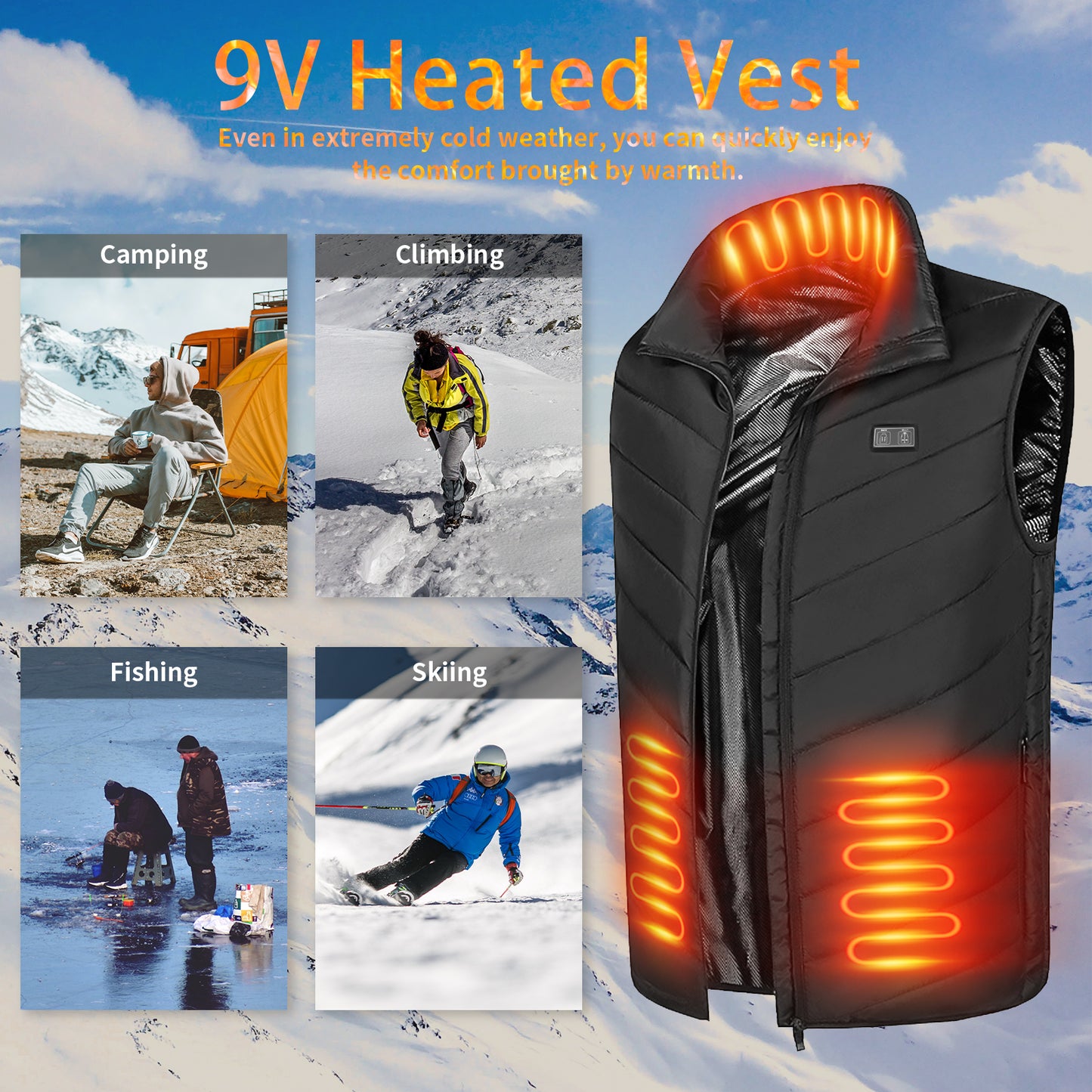 Men's Lightweight Electric USB Heating Warm Vest Nine-zone Heating Vest